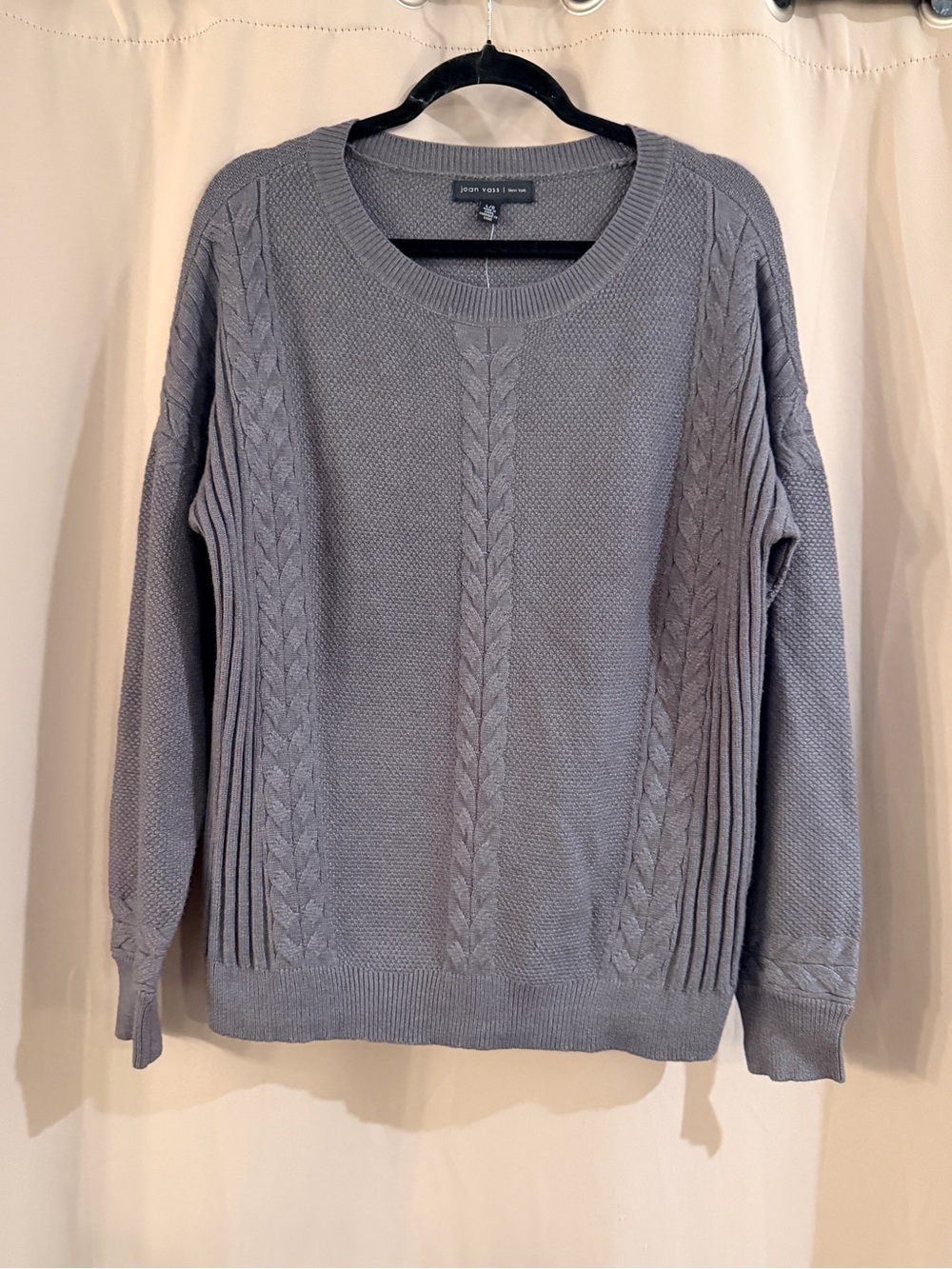 NWT Joan Vass  Gray Cable-Knit Crewneck Sweater